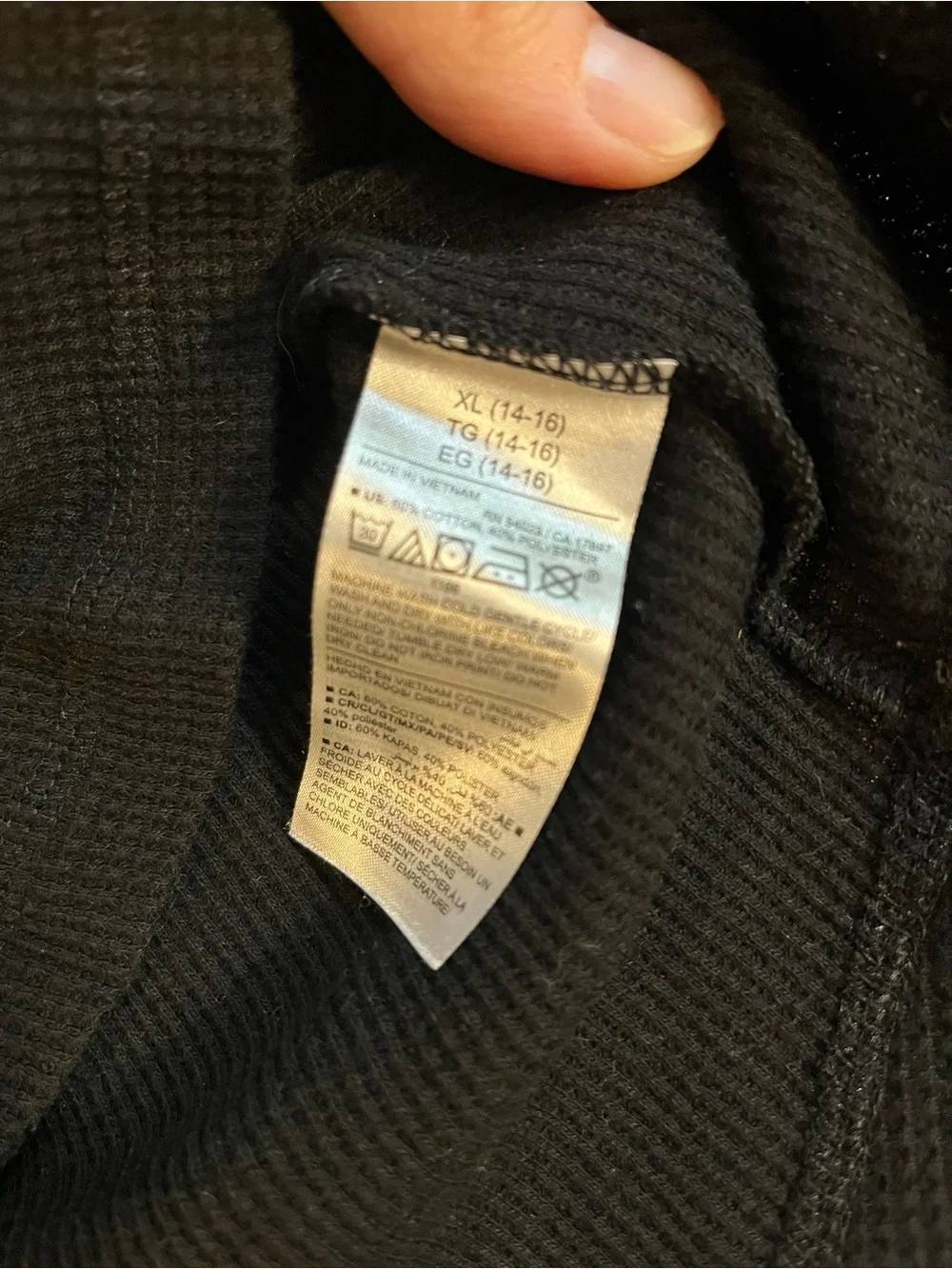 Kids’ XL black waffle knit long sleeved tee